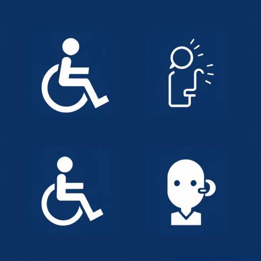 Ic√¥nes repr√©sentant l'accessibilit√© : une personne en fauteuil roulant, une ic√¥ne de malvoyant, une ic√¥ne de sourd et une ic√¥ne de parole.
