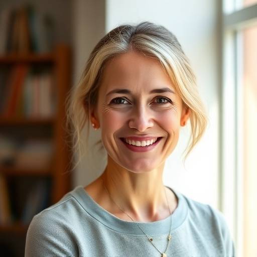 Portrait de Sophie Dubois, professeure de fran√§ais souriante.